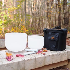 7inch + 9inch Random notes clear white two bowls set crystal singing bowl with carrying bag free suede mallets and rubber O-rings
