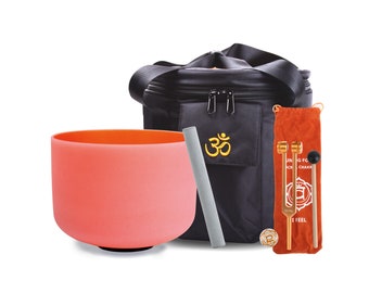 10inch Perfect Pitch D Note SACRAL Chakra Orange Crystal Singing Bowl with bag, mallet and O-ring. Discounted option to add a tuning fork