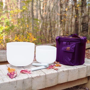 440Hz 7inch + 9inch Choose notes clear white two bowls set crystal singing bowl with carrying bag, free suede mallets and rubber O-rings