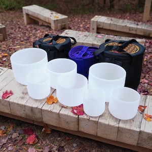 432Hz 6"-12" Crystal Singing Bowls set 7 notes Frosted Quartz sound bowl with bags, 3mallets and 7 O-rings for sound healing and meditation