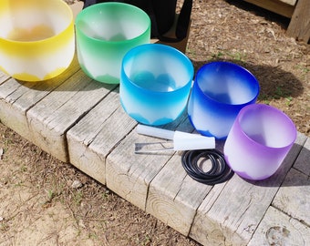 432Hz フロステッドクォーツクリスタルシンギングボウルセット：7音