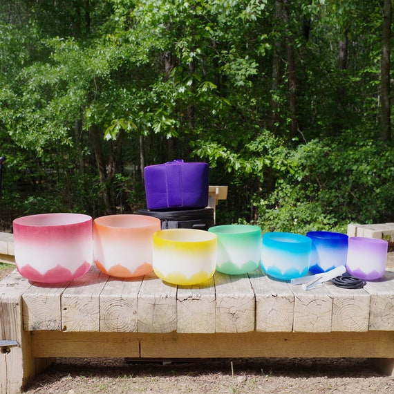 432Hz フロステッドクォーツクリスタルシンギングボウルセット：7音