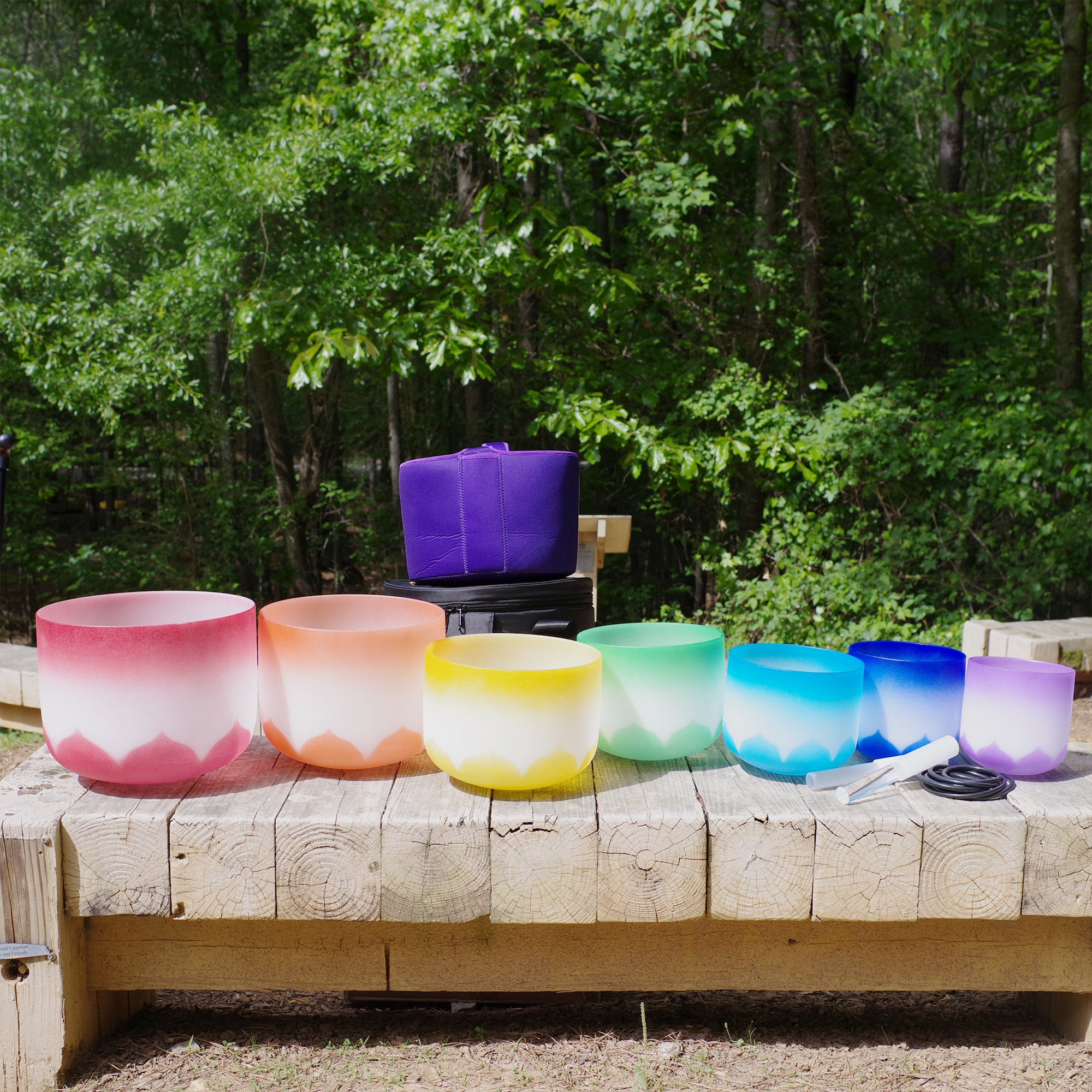 Juego de cuencos tibetanos de cristal de cuarzo esmerilado de 432 Hz: 7 notas, diseño de loto