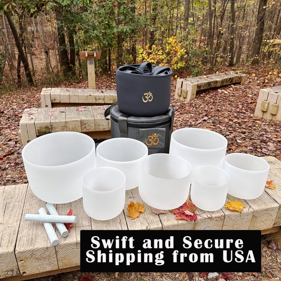 432Hzフロステッドクォーツクリスタルシンギングボウルセット