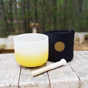 432Hz 8inch F note perfect pitch Golden gradient color crystal singing bowl with bamboo mallet, Soft bag and O-ring