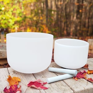 9inch + 11inch clear white two crystal singing bowls set with free suede mallets and rubber O-rings