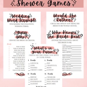 Unique Bridal Shower Game Bundle, Instant Download, Bridal Party Games, Wedding Shower, Pink Theme, Printable, 5 Games