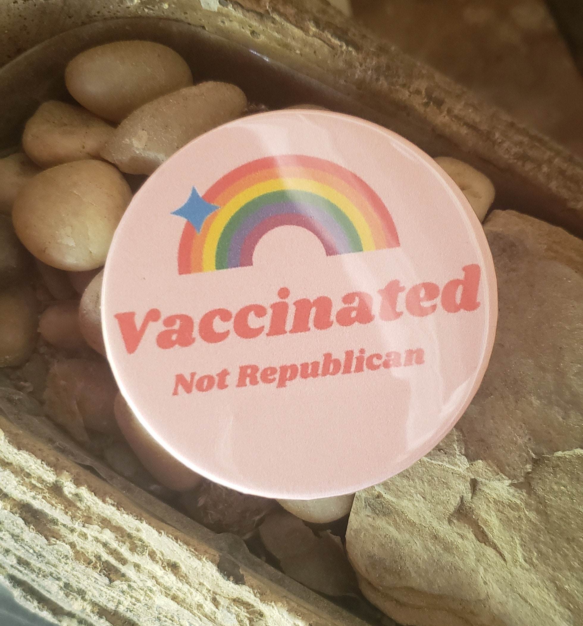 Vaccinated not Republican button pin