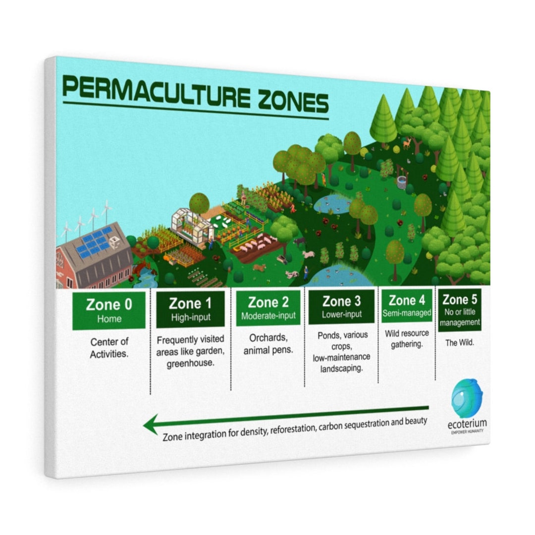 Permaculture Zones Map, Canvas Gallery Wrap, 24 X 18'' Ready to Hang