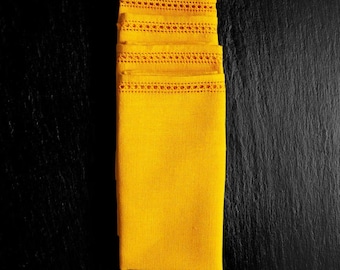 Handwoven Ochre Cotton Napkins Set of 4 - Earthy Fall Table Decor - Rustic Thanksgiving Linens - Retro Mid Century Modern Cloth Serviettes