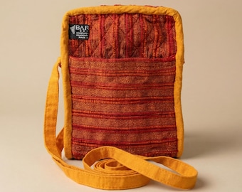 Bolso de tela tejido a mano para teléfono con 3 bolsillos - Bolso bandolera estilo bohemio - Bolso de viaje pequeño con cremallera - Estuche tejido para pasaporte - Regalo artesanal para ella