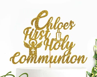 Personalized Communion Glitter Cake Topper, Holy Communion Cake Topper, First Communion Cake Topper 9 different colors