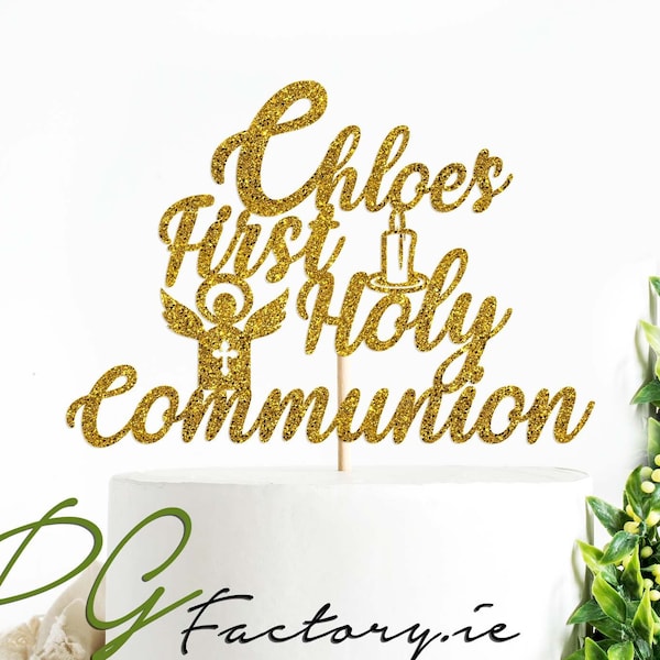 Personalized Communion Glitter Cake Topper, Holy Communion Cake Topper, First Communion Cake Topper 9 different colors