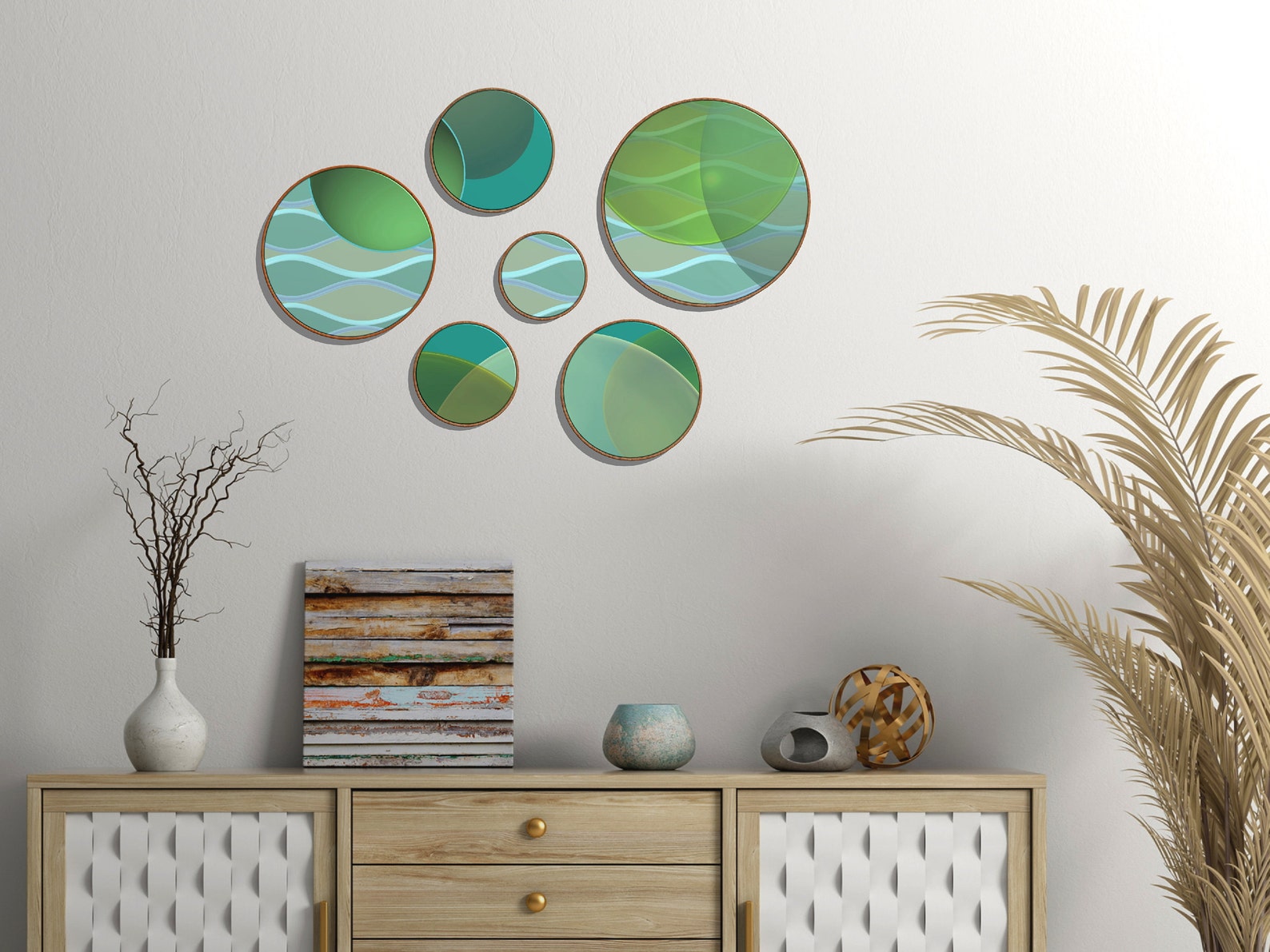 Set of 6 CIRCLES wall art. Abstract composition decor.GREEN Etsy