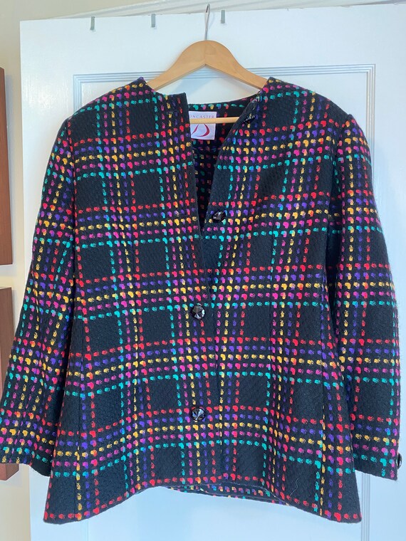 Vintage 80/'s Plus Size Plaid Tweed Magenta Blazer 2XL Fuchsia Oversized Plaid Tailored Jacket Plus Size Vintage Koret Blazer