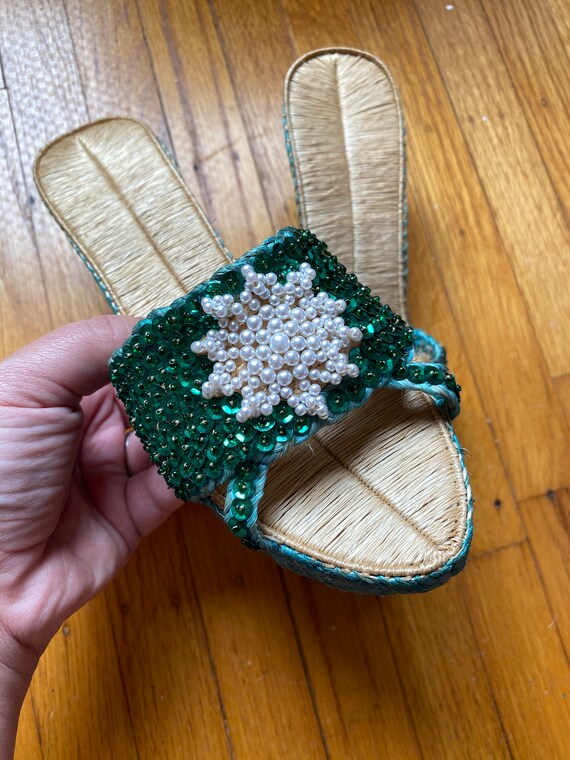 Vintage Sequin and Faux Pearl Wedge Slides - image 2