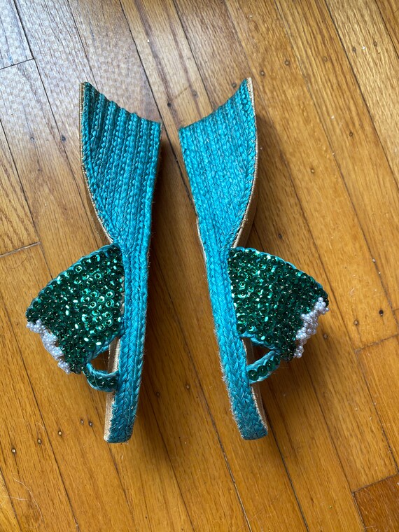 Vintage Sequin and Faux Pearl Wedge Slides - image 4