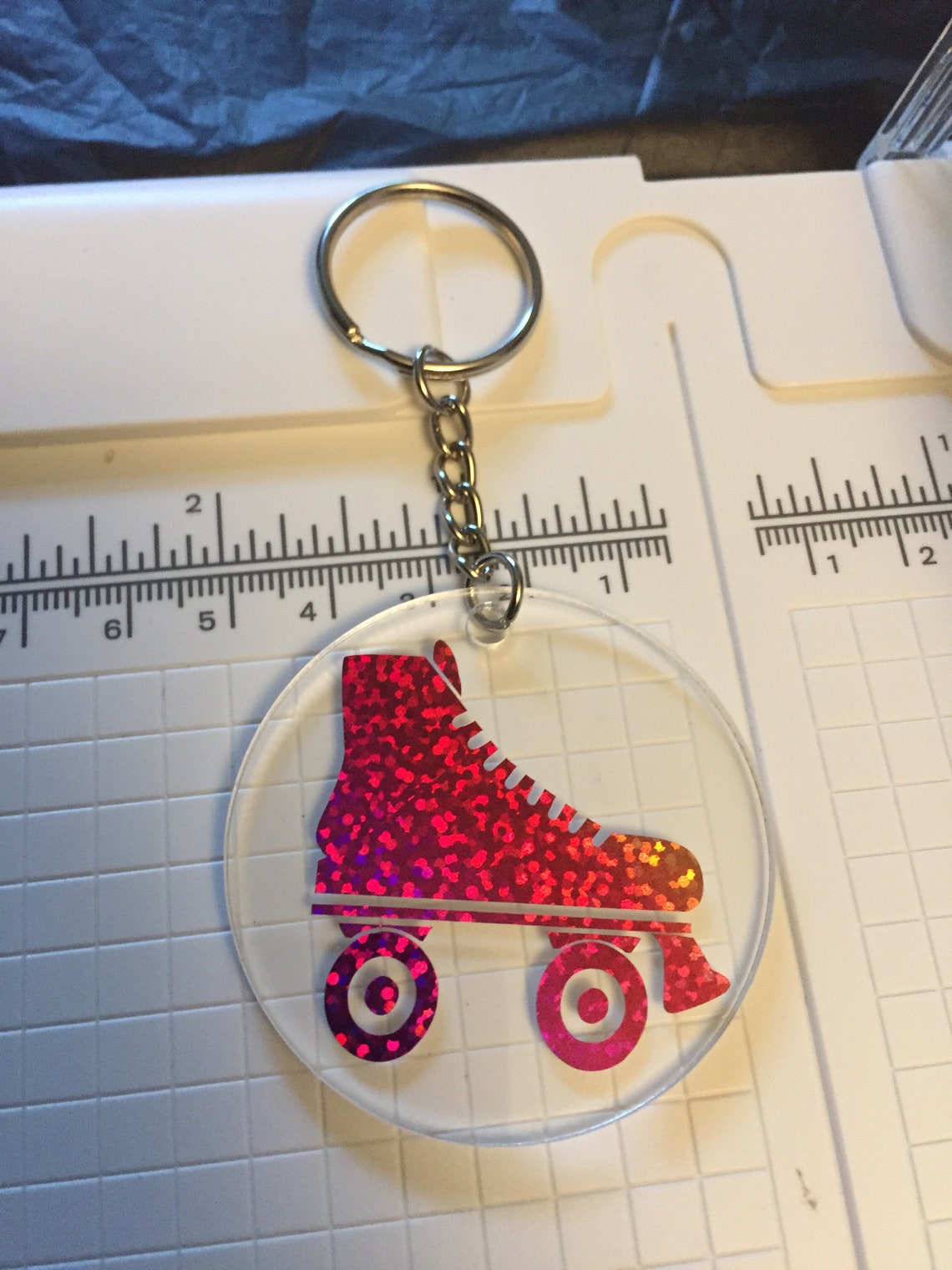 Pink Holgraphic Skate Keychain Etsy