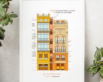 Spanish House Drawing Print, Valencia Travel Poster, Valencia Colourful Art, Spain Travel Print, Travel Art Collection, Home Art Decoration