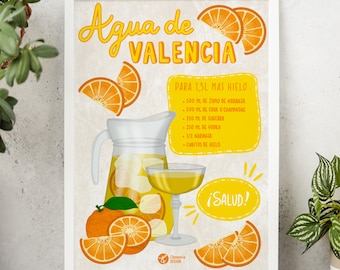 Valencia Cocktail Art Print, Agua de Valencia Print, Cocktail Colourful Art, Spain Travel Print, Travel Art Collection, Home Art Decoration