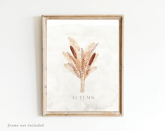 Customizable Autumn Seasonal Watercolor, Pampas Grass Fall Print, Wall Art, Watercolor Physical Print, Fall Wall Decor, Vintage Art,