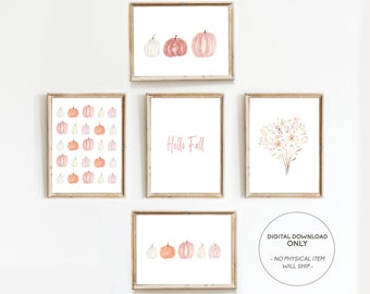 Digital Seasonal Watercolor Fall Pumpkin Print, Printable Wall Art, Watercolor Digital Download Print, Fall Wall Decor, Autumn, Pastel Art