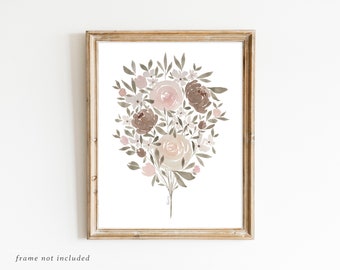 Neutral Spring Watercolor Flowers, Watercolor Roses, Wall Decor, Floral Wall Art, Loose Watercolor Florals Print, Home Decor, Gift For Her