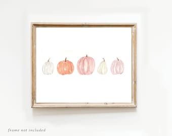 Physical Seasonal Watercolor Fall Pumpkin Print, Fall Gallery Wall Art, Watercolor Physical Print, Fall Wall Decor, Autumn, Pastel Art