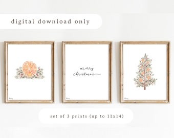 Citrus Oranges Christmas, Digital Download, Christmas Printable Art, Christmas Watercolor Painting, Holiday Art, Christmas Tree Print