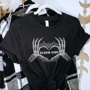 Elder Emo T-Shirt: Millennial Skeleton Heart, Unisex Black Tee