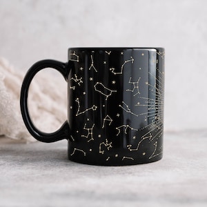 Constellation mug | Gifts for Her | Celestial, Stars | Gold Stars Mug | Witchy Black Mug