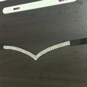 Leather Browband V-Shape Browband -3 Rows- All Clear Leather Horse Browband  White Crystal Premium quality size full cob pony