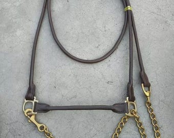Leather Horse Halter – Full Size Headcollar with Brass Fittings