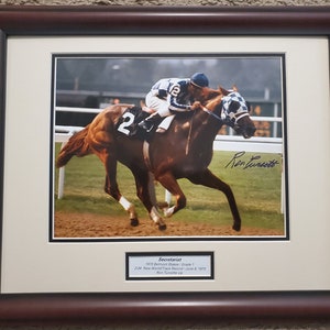 Secretariat 1973 Belmont Stakes 8x10 Framed Signed Finish Photo  Ron Turcotte
