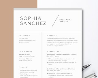 ATS Resume Template Word, Google Docs, Minimalist ATS CV Template, Modern Executive Resume, Professional Resume, Basic Simple Resume
