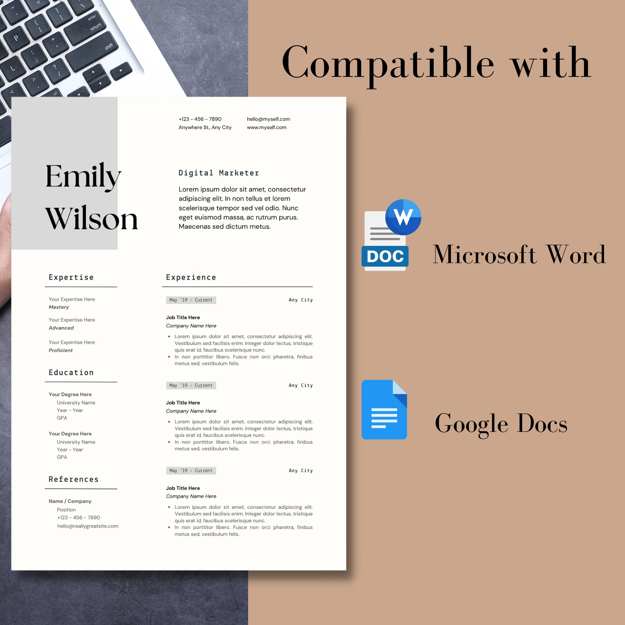 Professional CV Resume Template – Elegant, Editable (digital Download ...