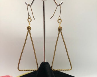 Hand Twisted Brass Triangular Earrings