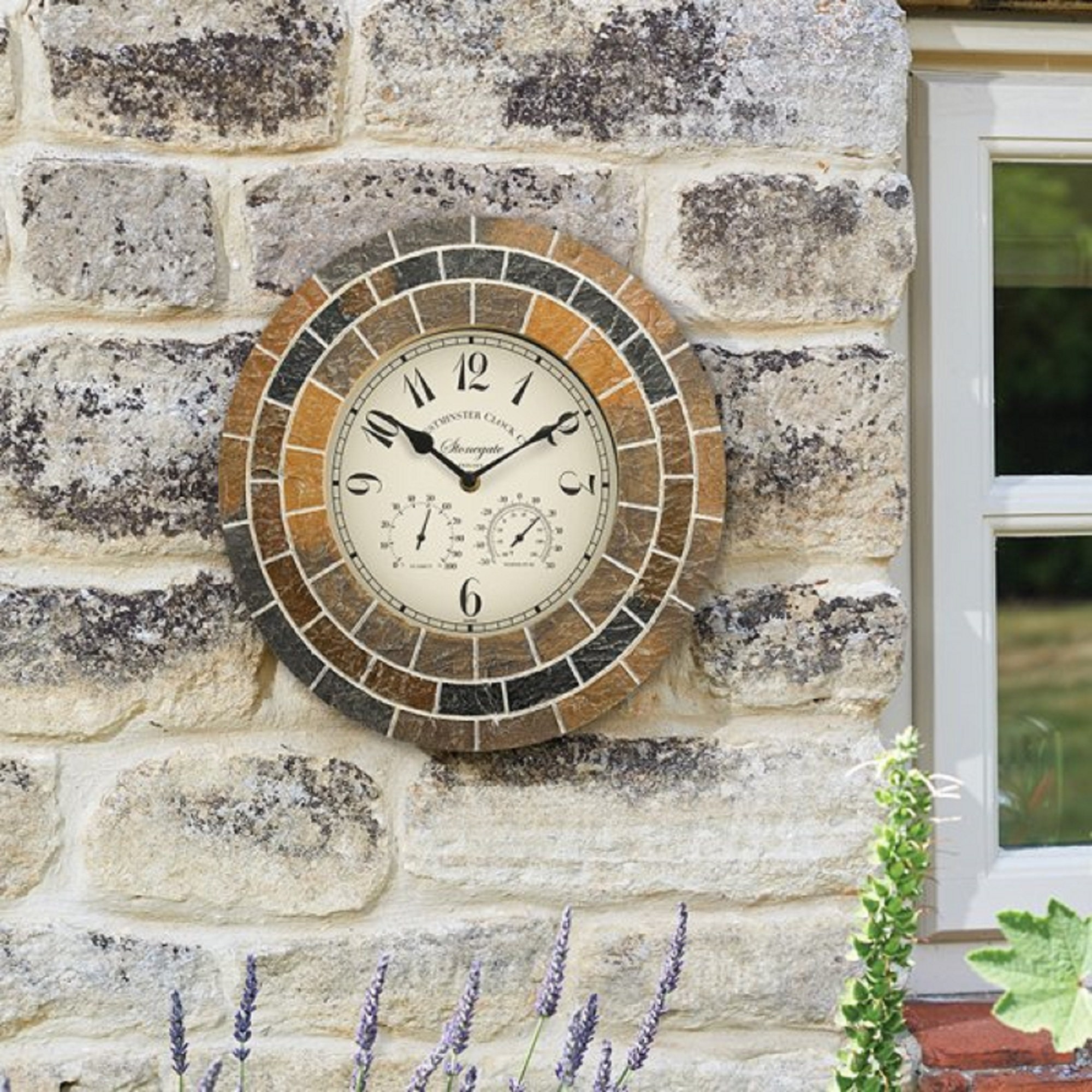 Stonegate Mosaic Outdoor Garden Wall Clock & Thermometer Etsy