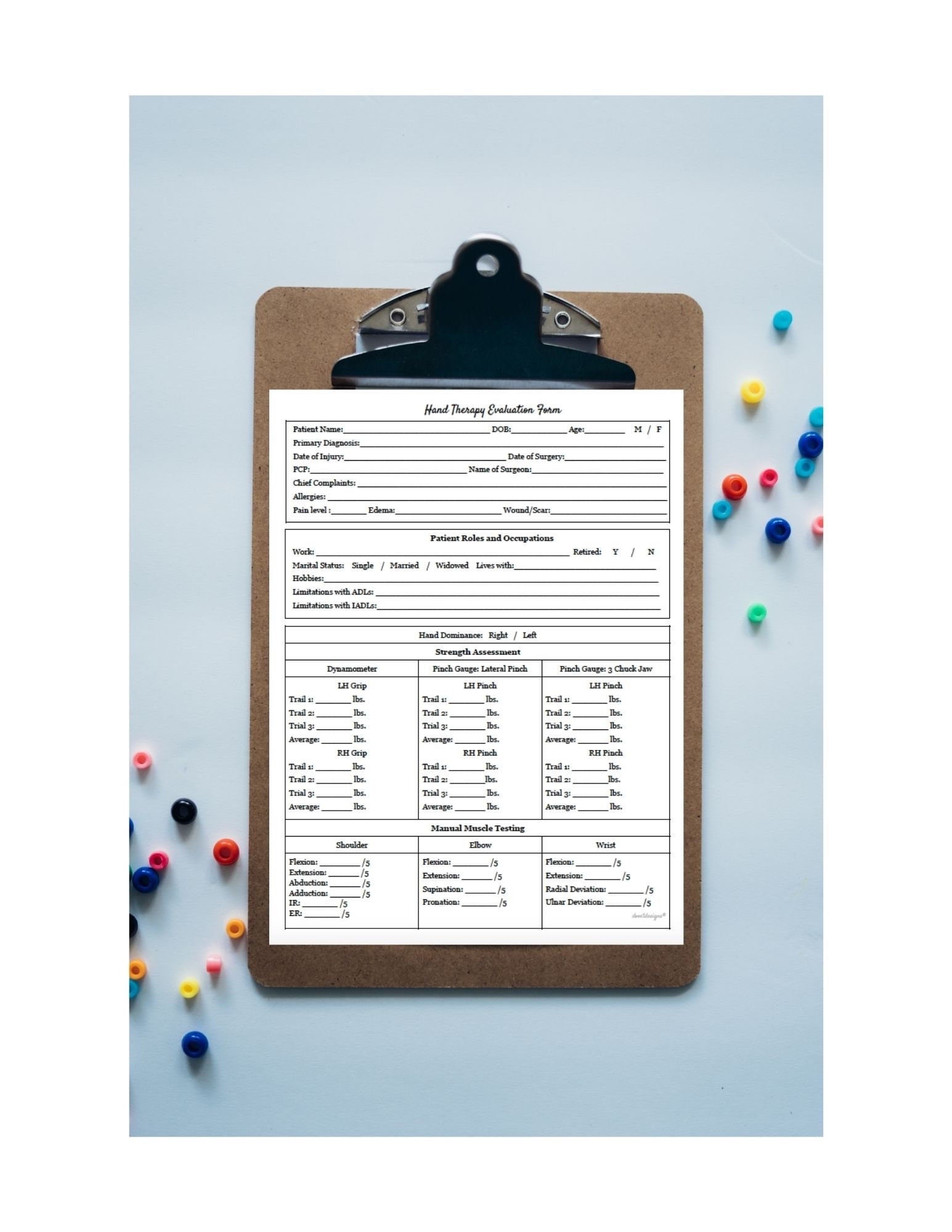 Hand Therapy Evaluation Form Etsy