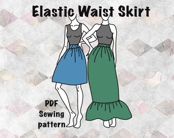 Elastic Waist Skirt- PDF Sewing Pattern- Novice Sewing Project- Digital Download