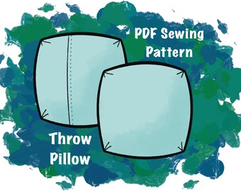 May include: A PDF sewing pattern for a throw pillow. The pattern shows two pillow fronts, one with a seam down the center. The pillow fronts are a light blue color.
