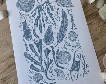 Shoreham Beach Lino Print - Limited Variable Edition - Frame not included