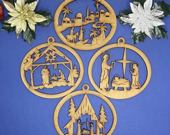 Set of 4 Nativity Christmas Decorations (oval shaped)