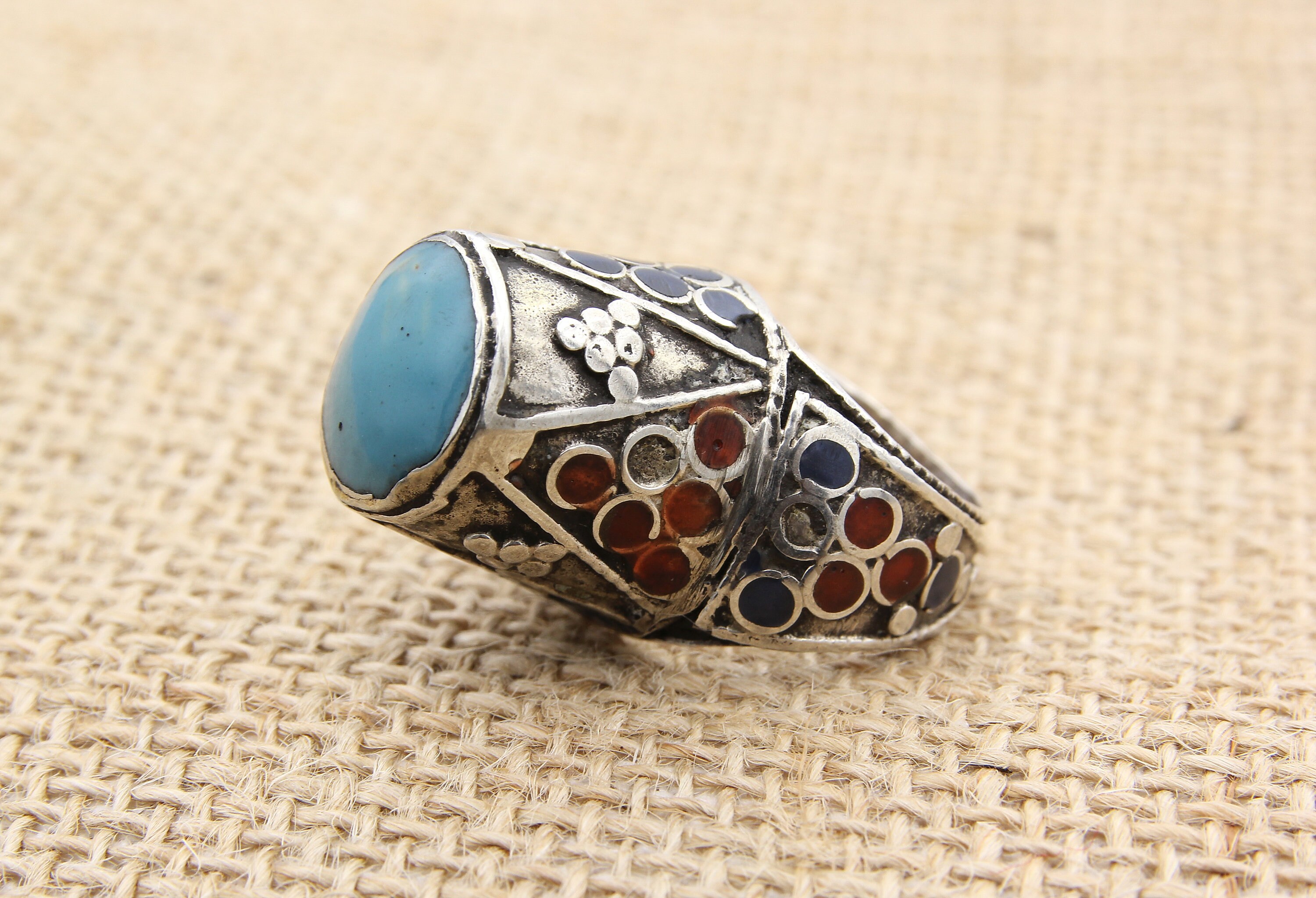 Details about   Lapis Turquoise Bird Ring Afghan Kuchi Tribal Alpaca Silver Ring Size 8 US 