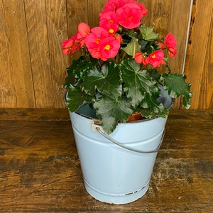 Antik emaljhink, hink, balja, vattenhink, gammal hink, växtkruka