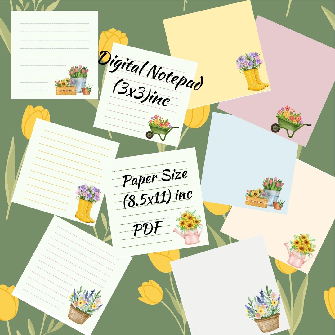 Spring Notepads Flower Printable Memo Pad | Digital Print Spring Notepads | Lined ...