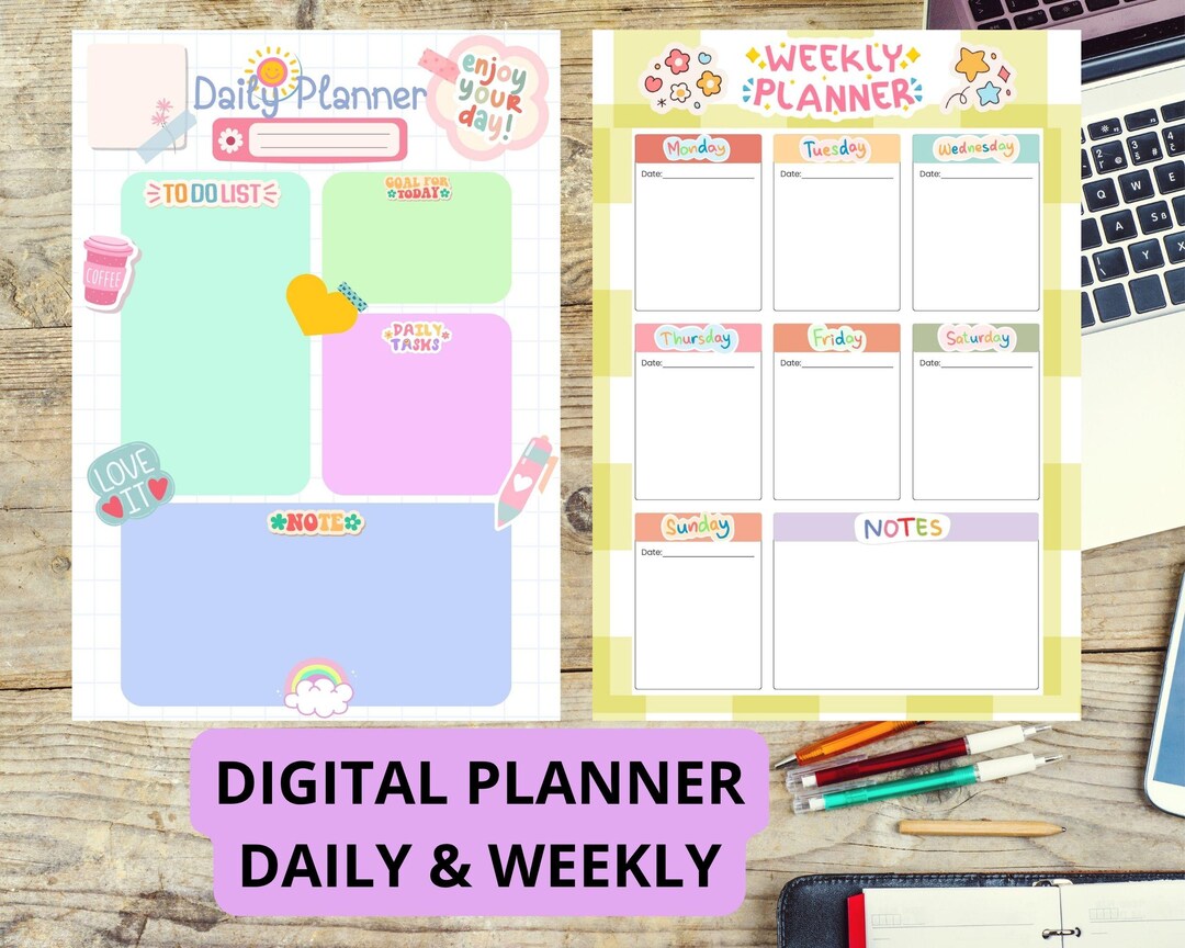 Pastel Daily & Weekly Planner Set: Digital Printable PDF (A4 Size ...