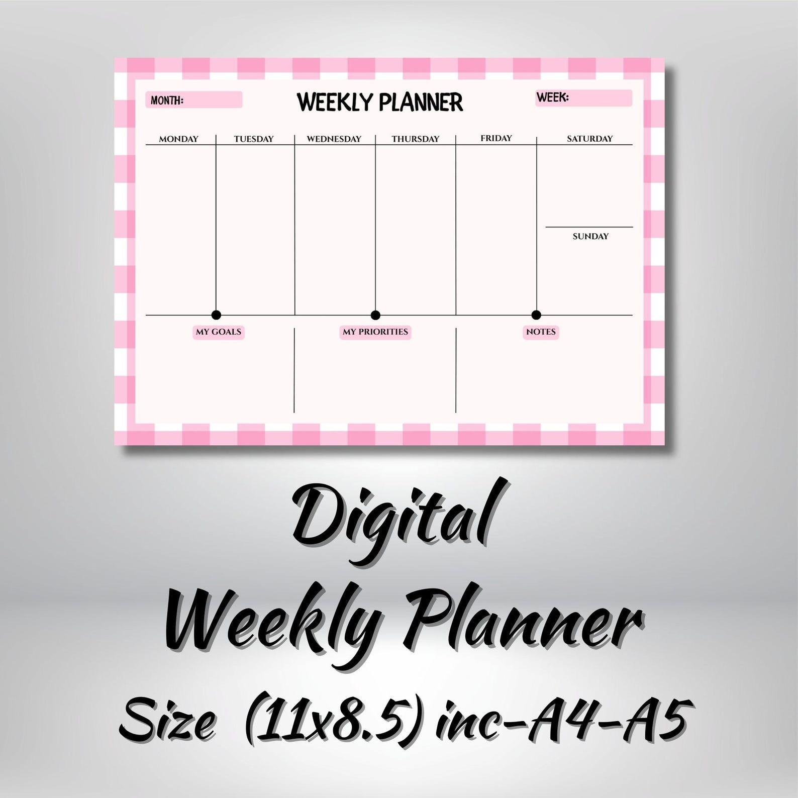 Digital Pink Weekly Planner | Printable Deskpads | Minimal Planner ...