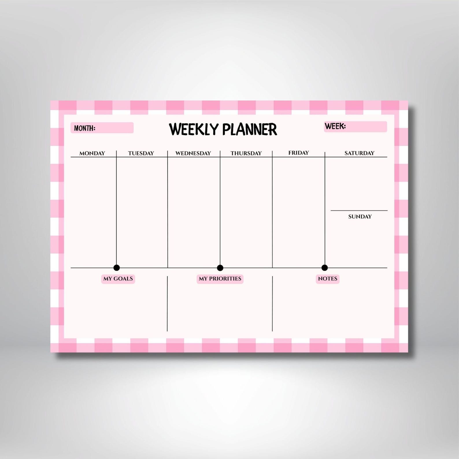 Digital Pink Weekly Planner | Printable Deskpads | Minimal Planner ...