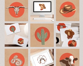Western Web Elemente und Illustrationen - Arizona Art - Instagram Branding - Social Media Icons - Engagement - Small Business Branding